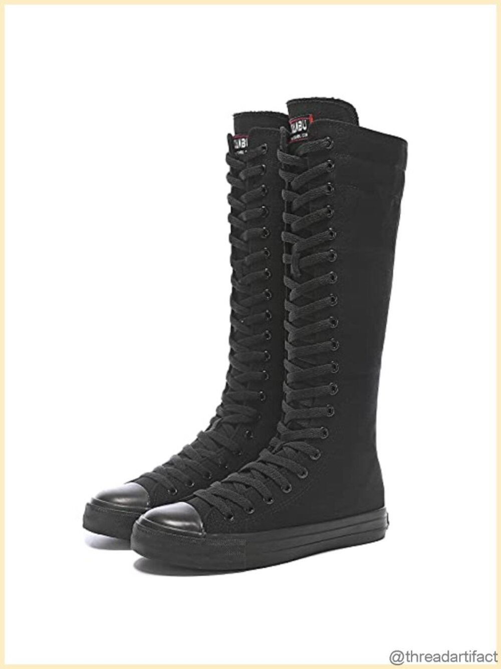 Momuk Women's Canvas Knee High Lace Up Zip Boots